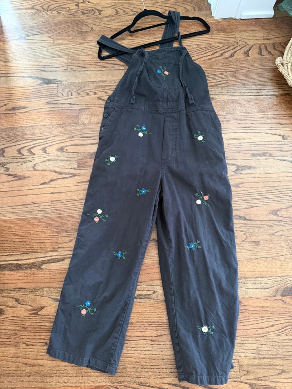 THE GREAT. Black Embroidered Overalls